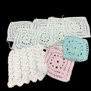 Vintage 70's Granny Squares Crochet‎ Off White Lot of 10